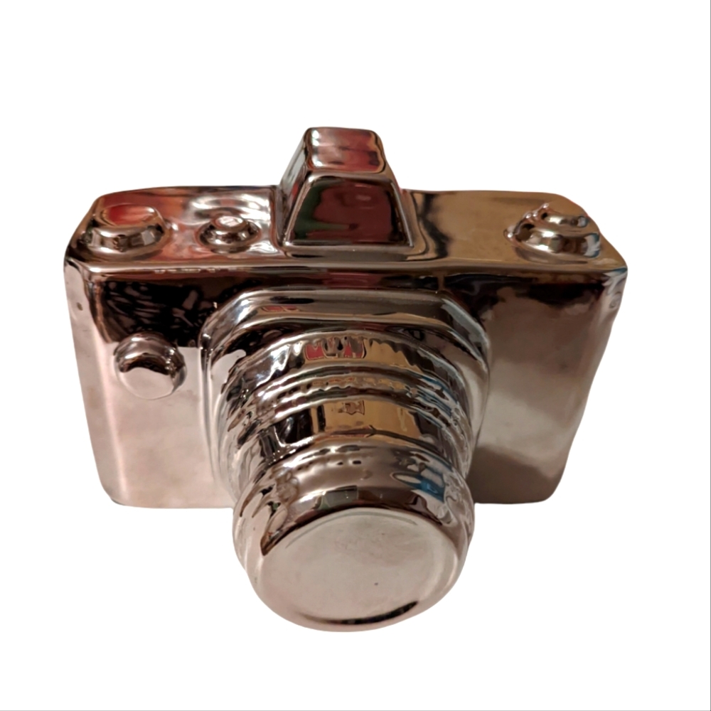 Metallic Silver Ceramic Decorative‎ Retro 35mm Camera 6.5x5.5x3.75"